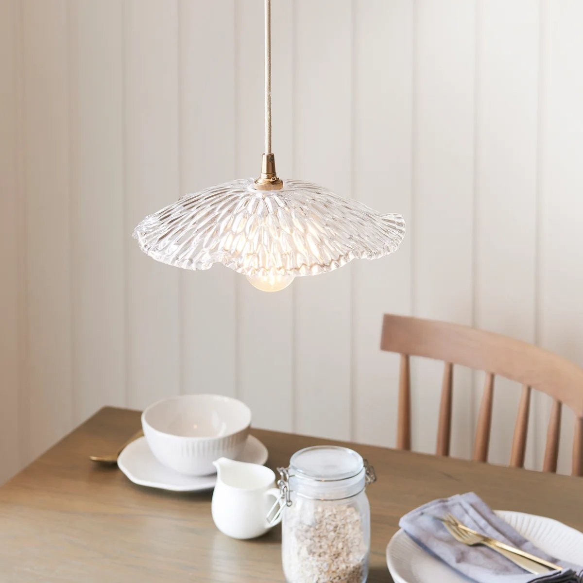 Floriaxis Hanglamp met bloemenmotief en glazen kap - Glazen kap met bloemenmotief en gevlochten kabel voor keuken of eetkamer
