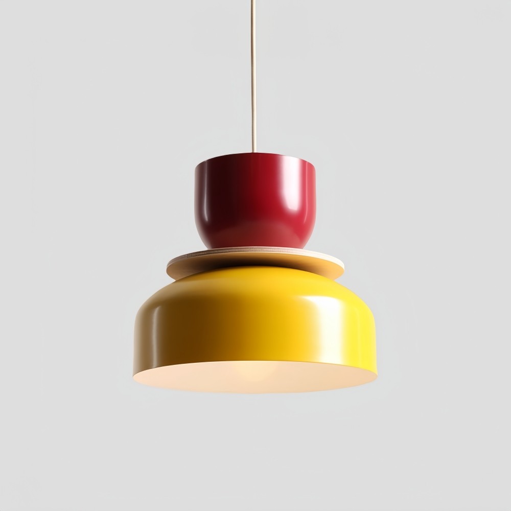 Hanglamp met metalen kom en kap - Houten Macri Kleurrijke Keukenlamp HL1068