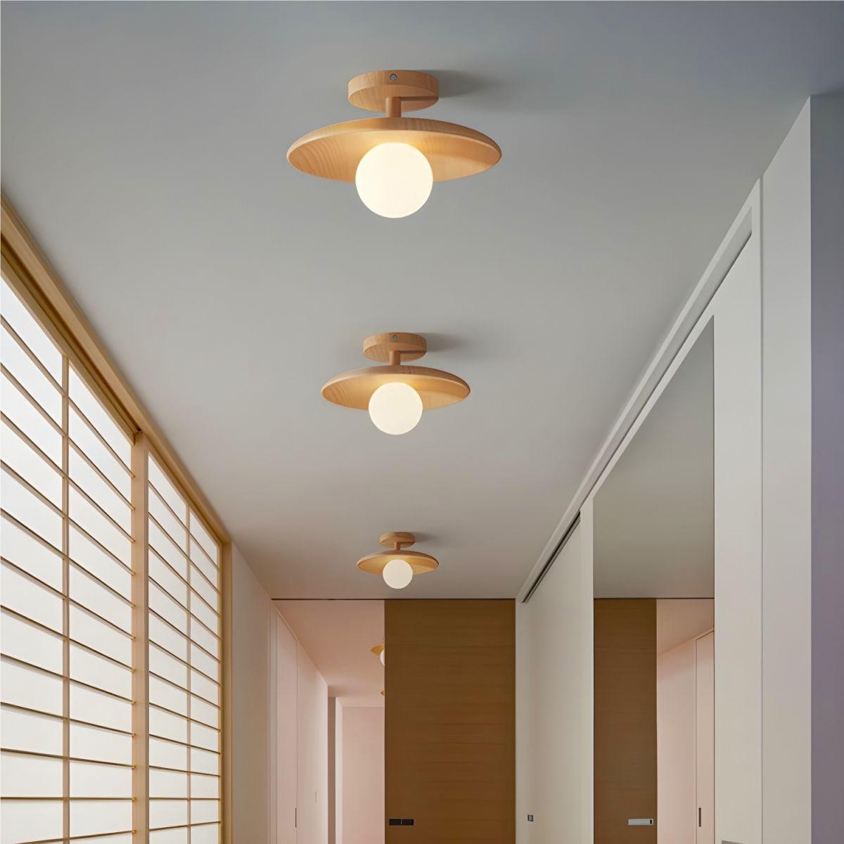 Rustieke Plafon houten glazen plafondlamp HL93