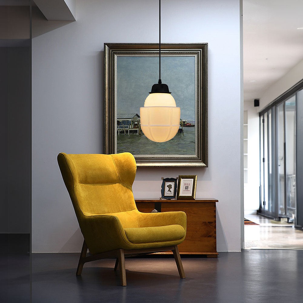 Vintage witte geometrische hanglamp van melkglas HL1022