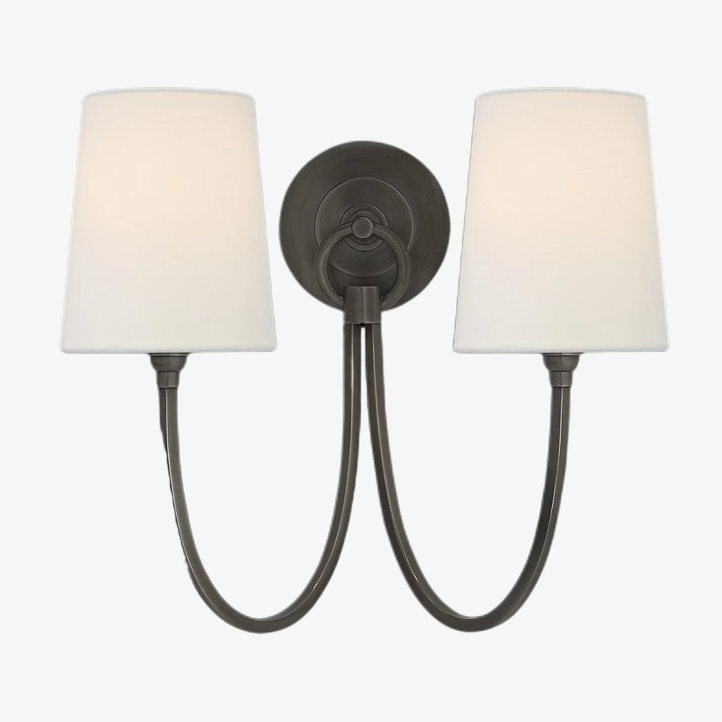 Roven moderne dubbele wandlamp met gebogen armen en stoffen kappen - Klassieke accentverlichting voor de slaapkamer HL1931