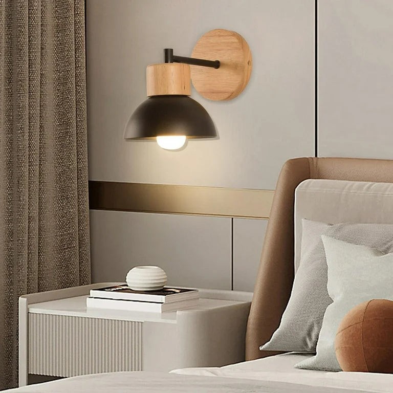 Nordic Wood Iron Shade Japandi Wandlamp HL1293