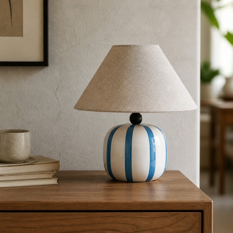 Ceruna keramische tafellamp met stoffen lampenkap - moderne minimalistische lamp voor lees- of loungeruimtes HL3611