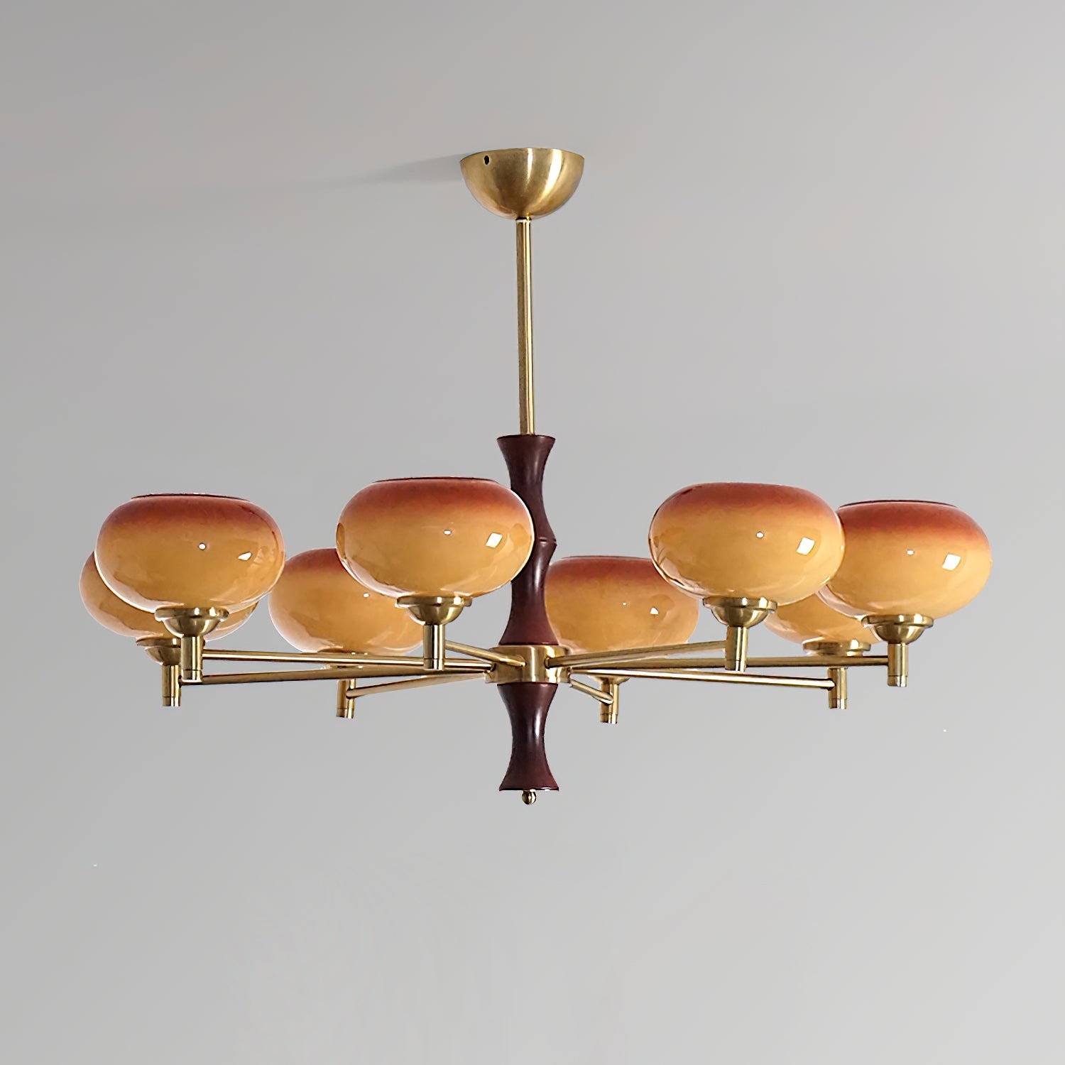 Vintage Mid Century Persimmon Glazen Kroonluchter HL840