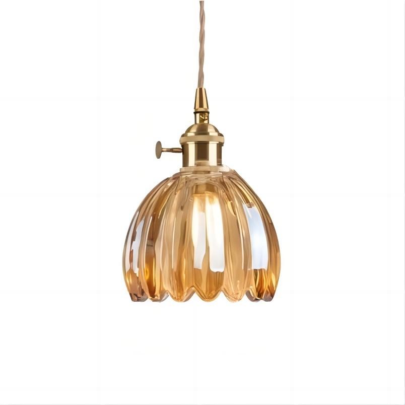 Retro koperen glazen bloemblaadjes hanglamp HL90