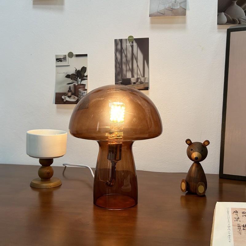 Retro Paddestoel Bruin Glazen Tafellamp HL175