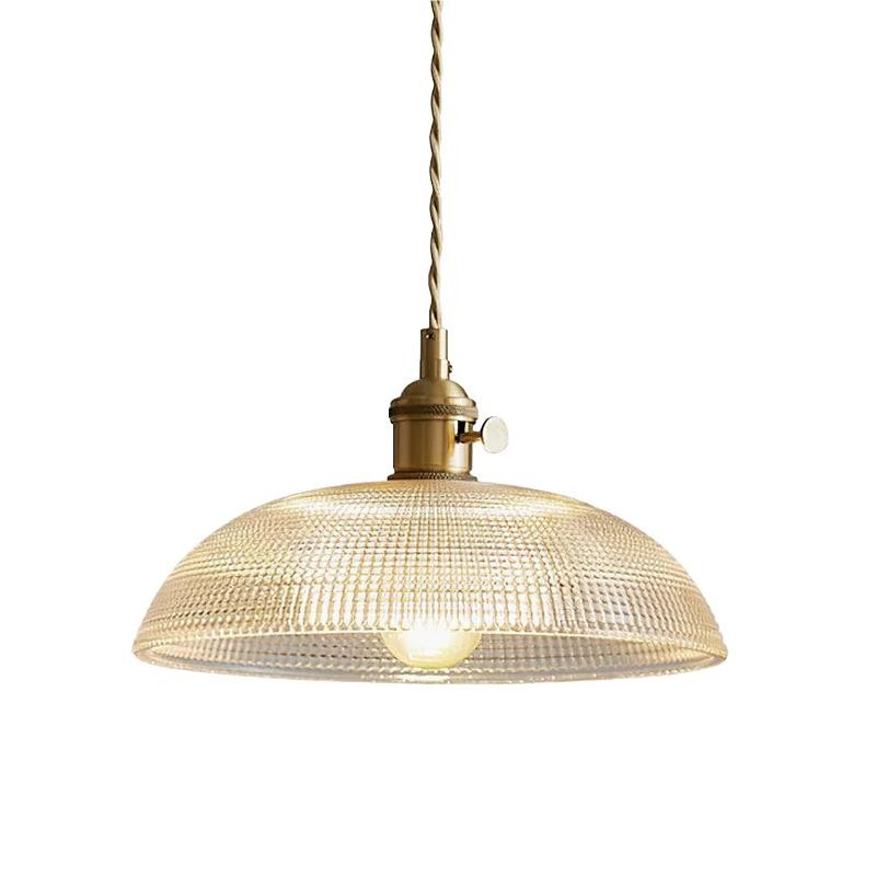 Vintage koperen geribbelde glazen hanglamp HL186
