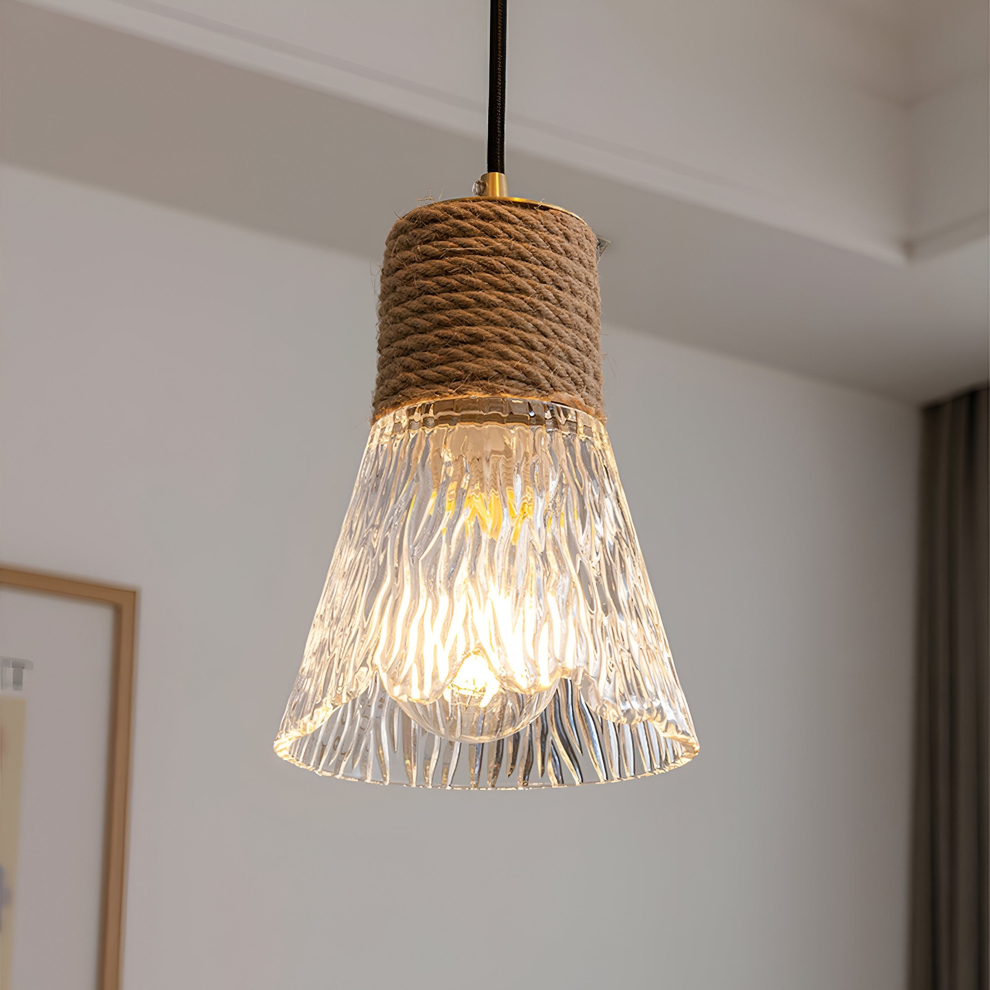 Hanglamp met glazen kap van Scandinavisch henneptouw HL3491