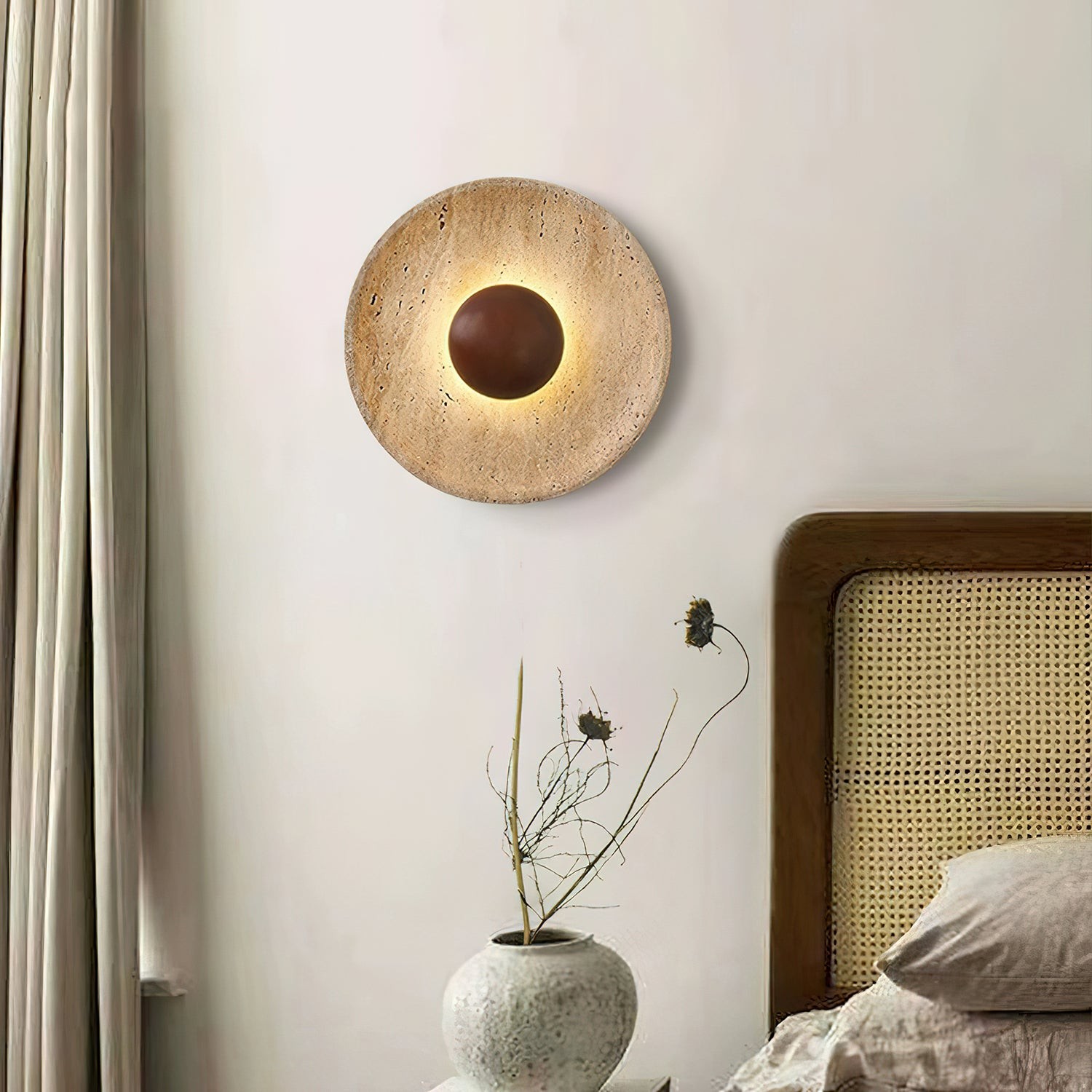 Middeleeuwse gele travertijnhouten wandlamp HL975