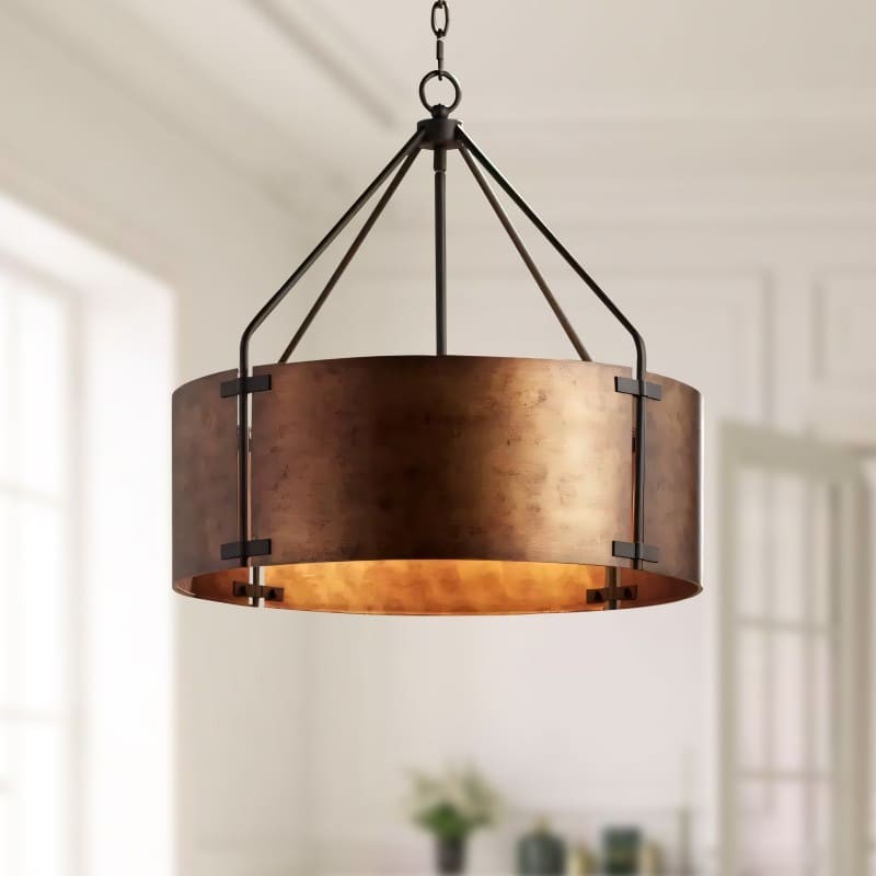 Vintage Messing Trommel Hanglamp - Verouderd Metaal en Warme Gloed HL1016