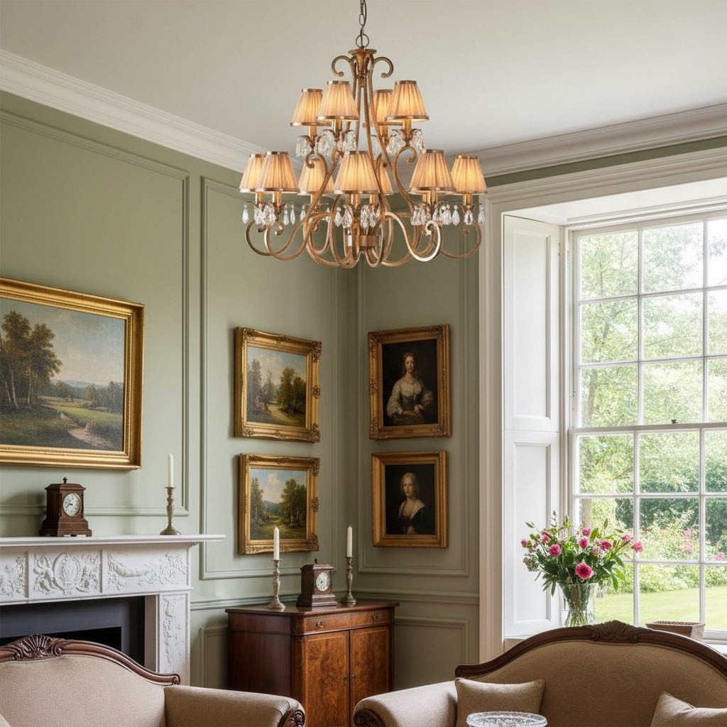 Talonis kroonluchter met meerdere lampen en stoffen armatuur - elegante gebogen metalen armen voor eet- en woonkamer HL2127