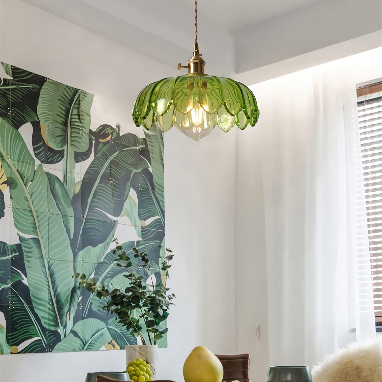 Vintage rustieke bloemblaadjesknoppen glazen hanglamp HL201