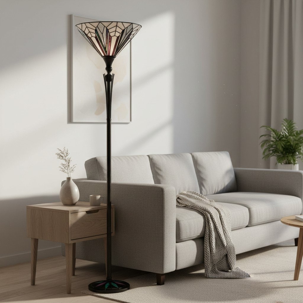 TF Astoria Tiffany-stijl uplighterlamp - getextureerde glazen kap voor sfeer in huis en op kantoor HL2252