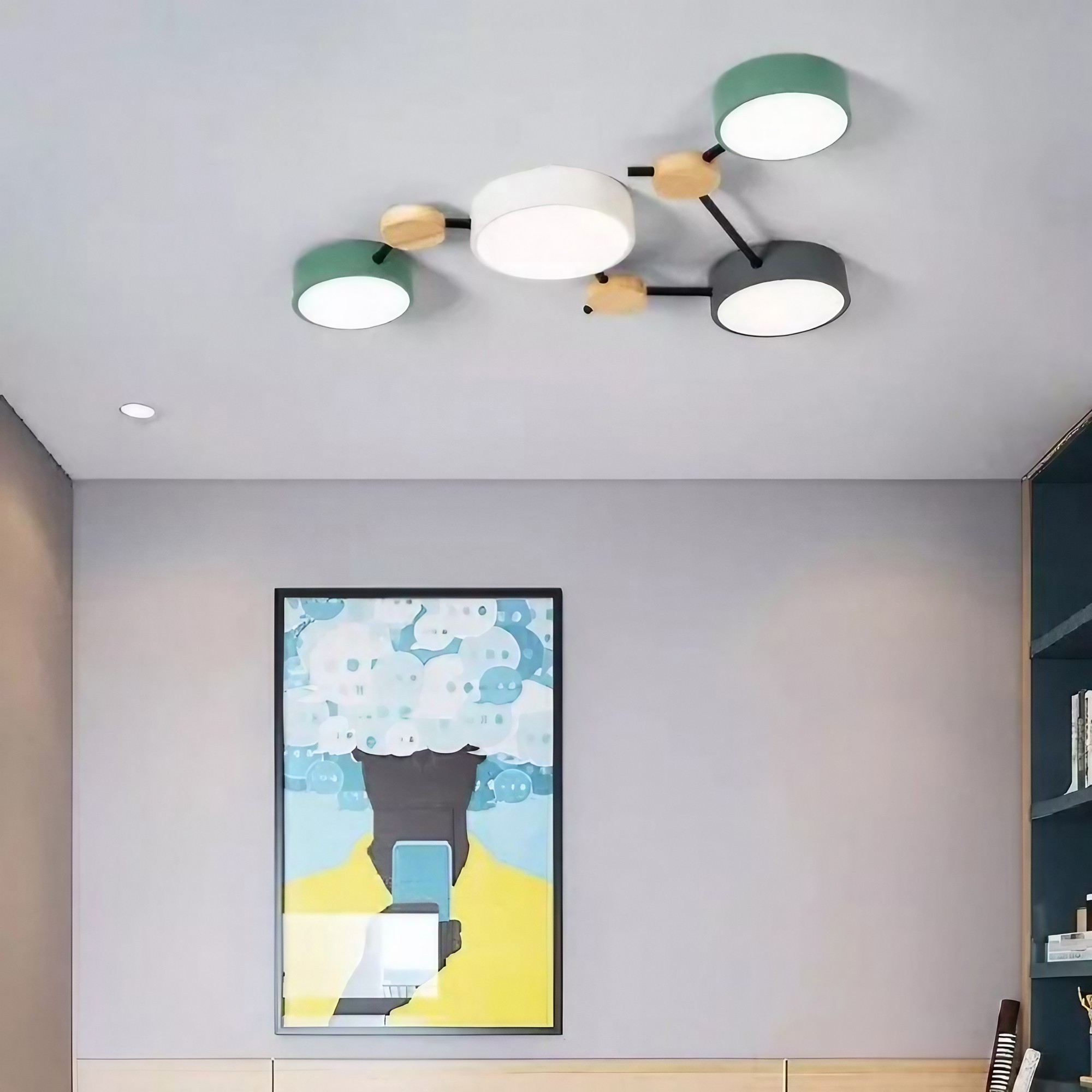 Moderne plafondlamp met houten schijf - LED-lamp met takken voor woonkamer HL1346