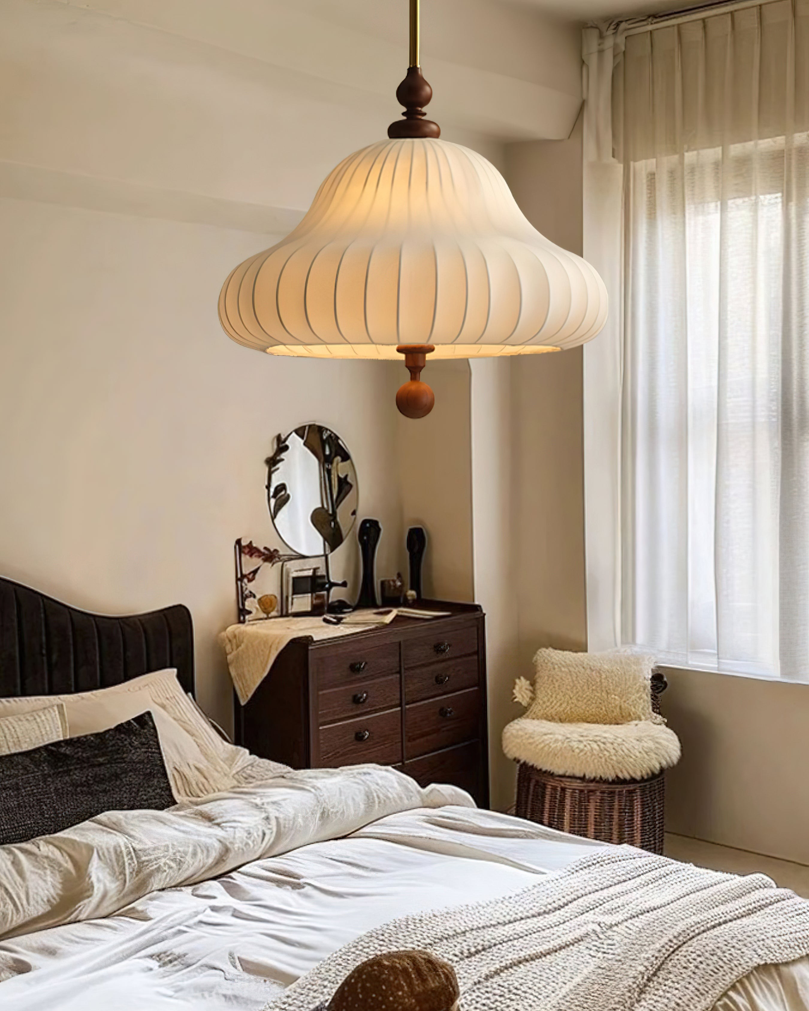 Moderne creatieve retro Wabi-Sabi-stijl stoffen houten hanglamp HL553