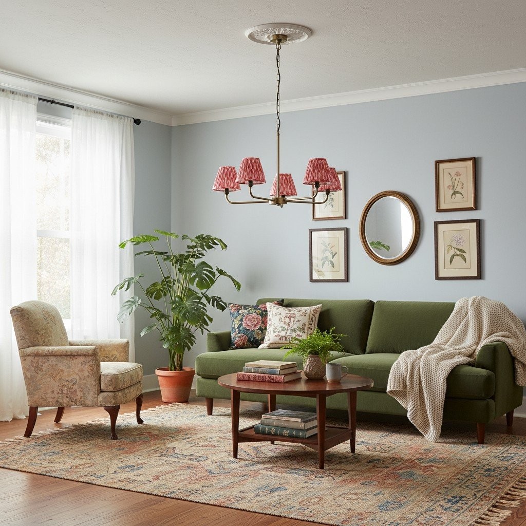 Zevatik Classic kroonluchter van stof met ikat-patroon - Kroonluchter met metalen beugel HL2116
