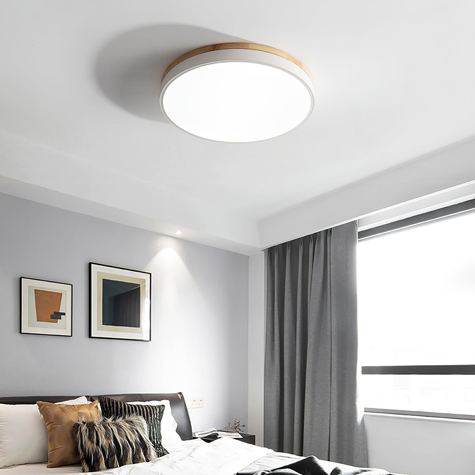 Witte ronde houten plafondlamp HL828