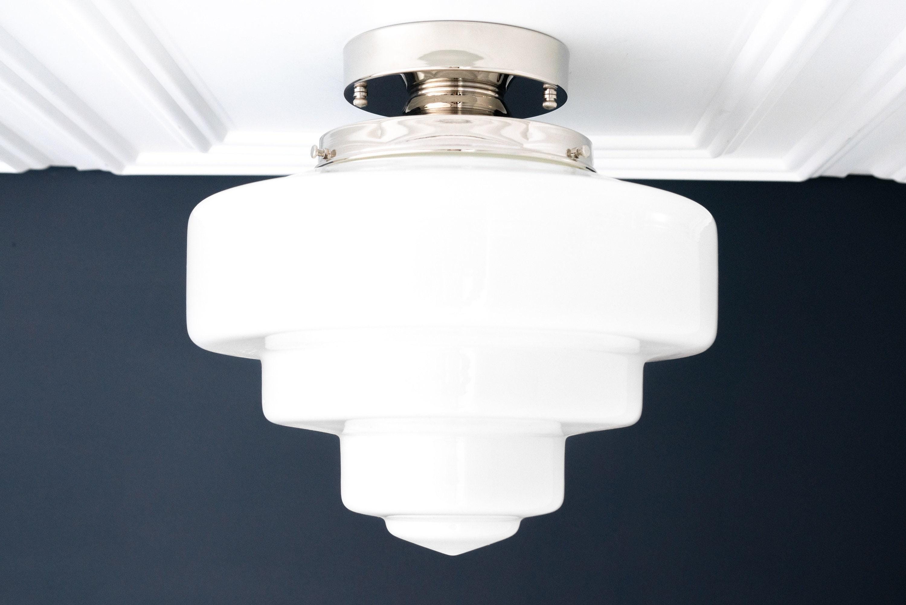 Geotower glazen plafondlamp van messing – mondgeblazen opaal glazen bollamp HL1727