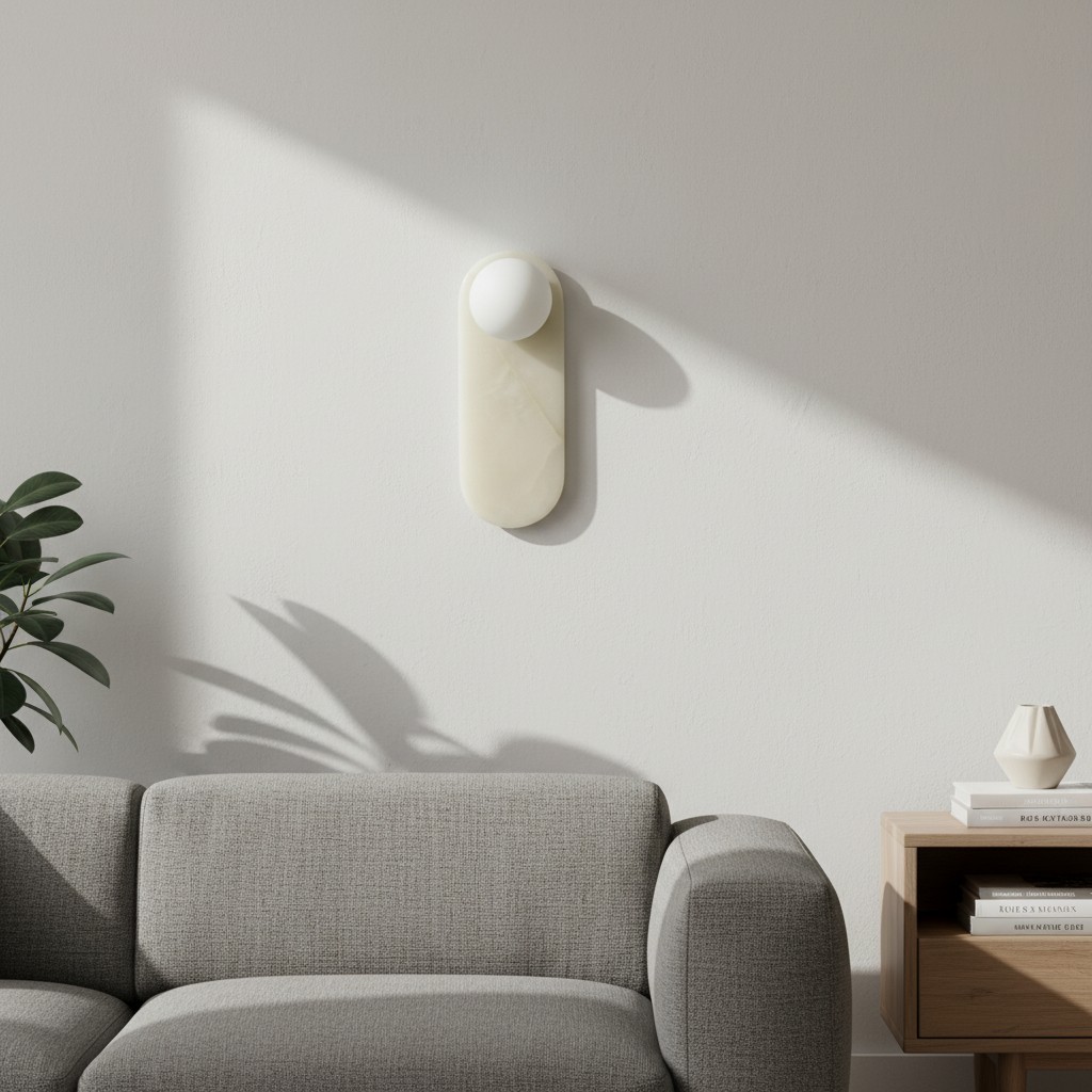 Vinbrea stenen wandlamp met organische textuur - accentverlichting in mid-century stijl voor slaapkamer en hal HL2545