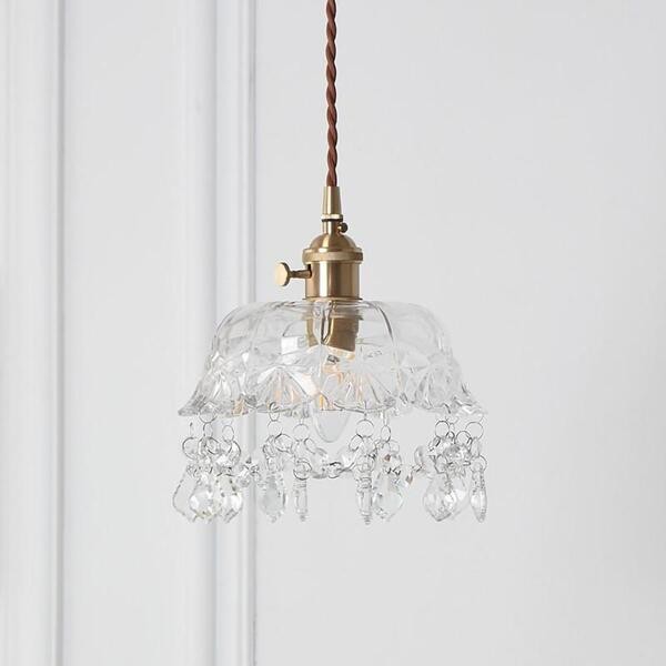 Vintage helder geribbeld glas paraplu hanglamp HL49
