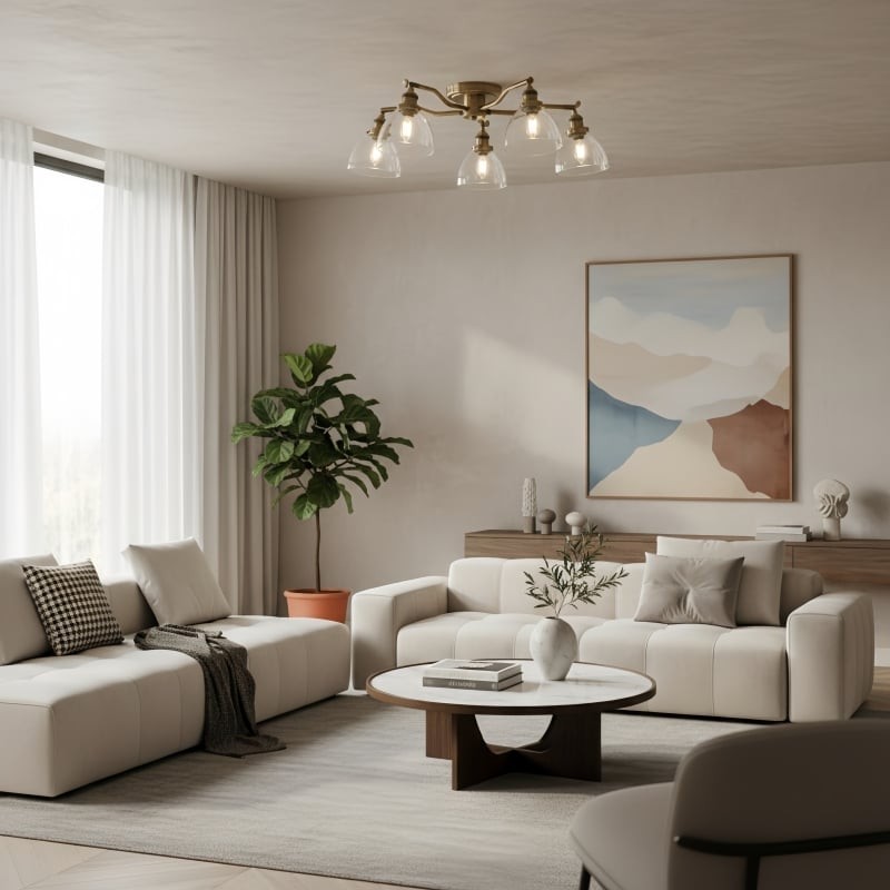 Novera plafondlamp met vintage-look en gebogen armen, halfverzonken, voor woonruimtes HL2238