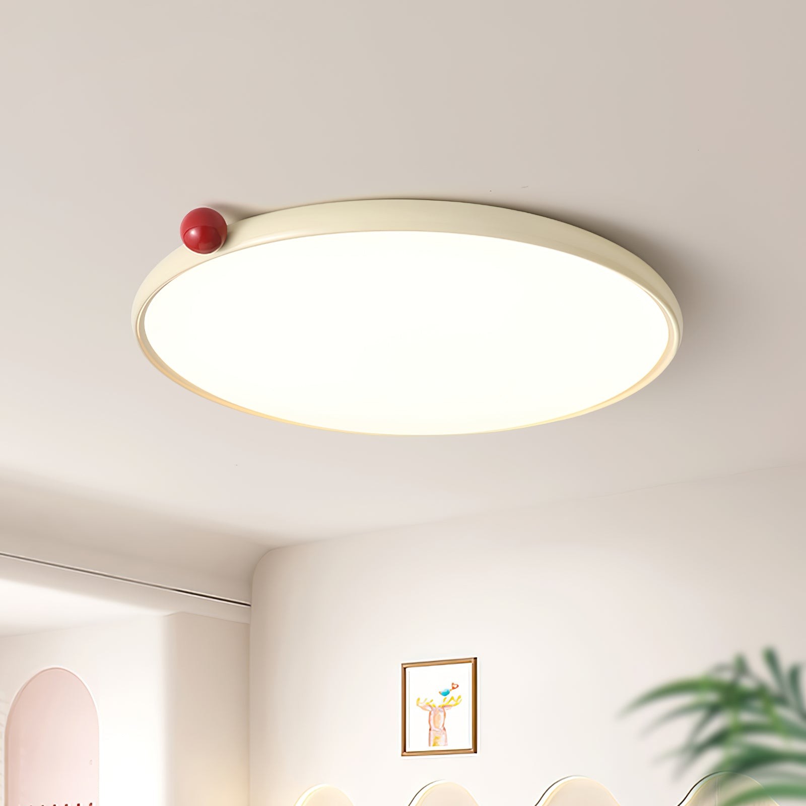 Minimalistische schijfvormige crèmekleurige ultradunne plafondlamp HL608