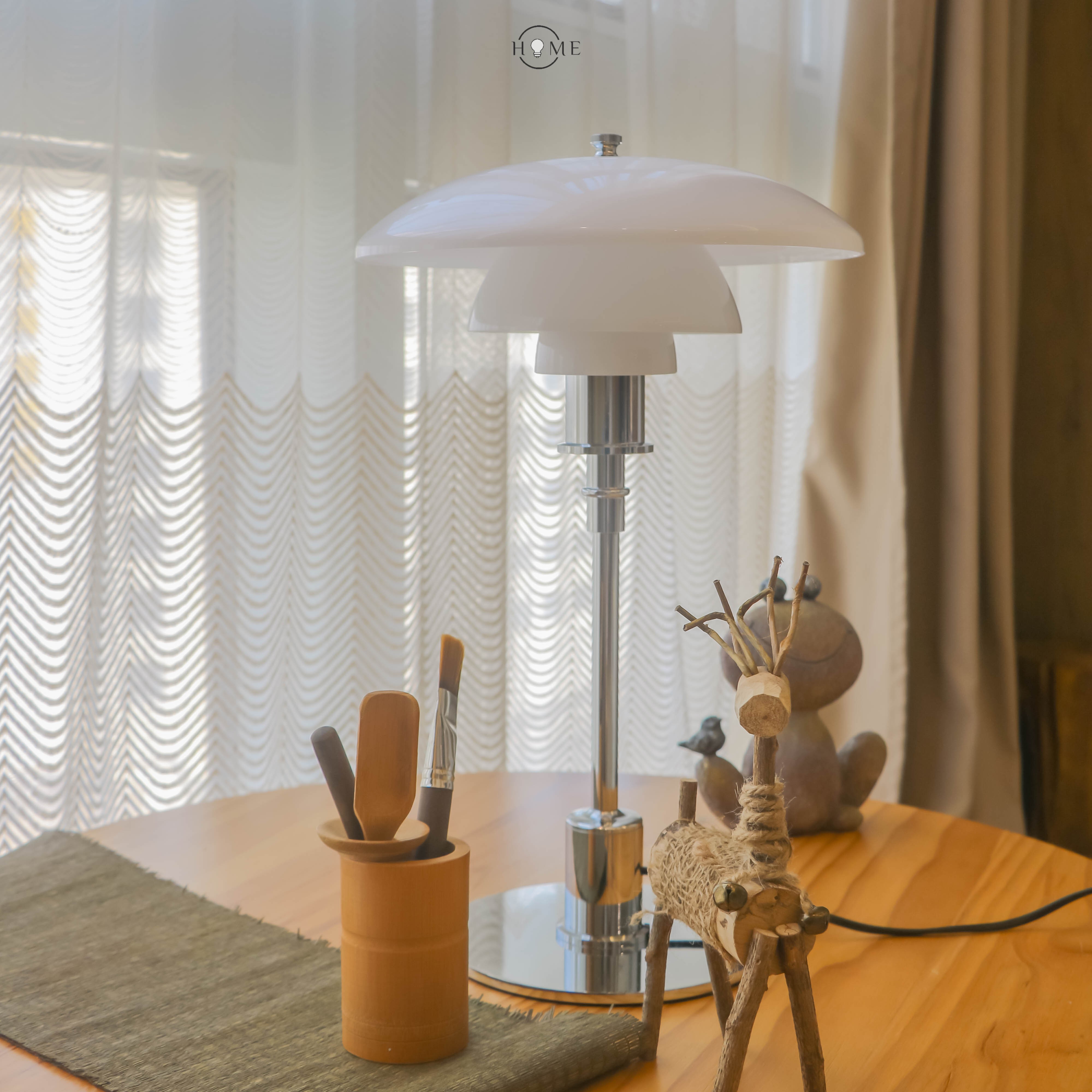 Glazen tafellamp met Multilayer roestvrij staal