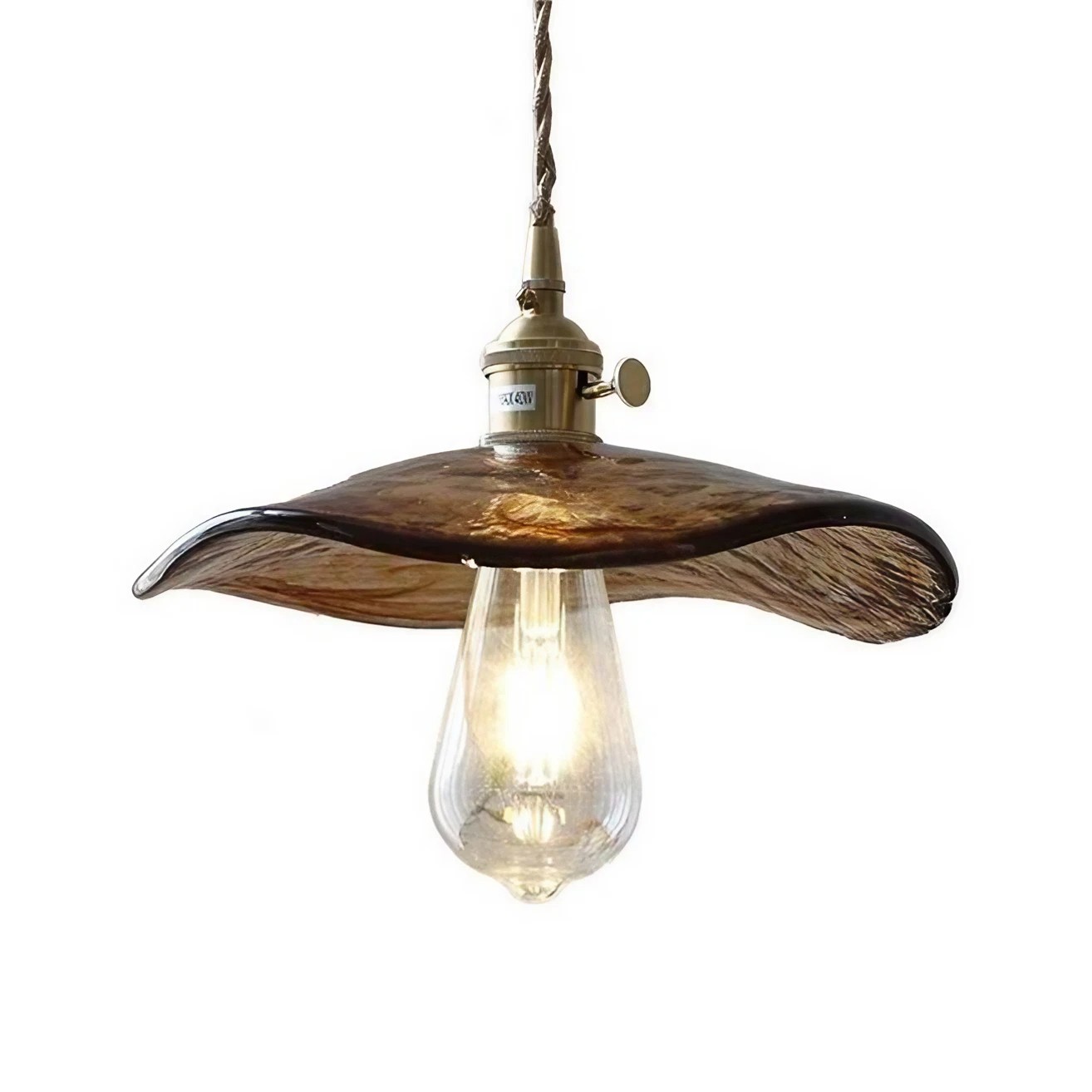 Retro handgemaakte onregelmatige amberkleurige glazen hanglamp HL64