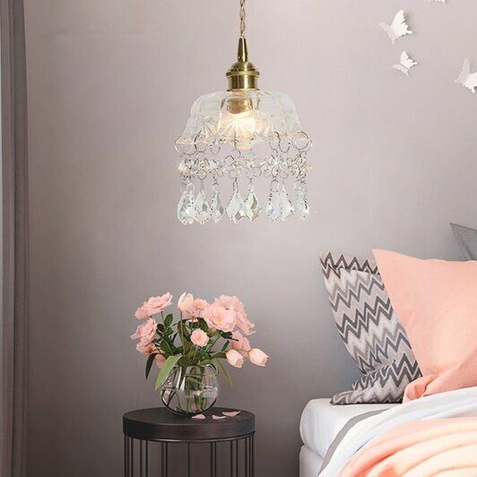 Vintage helder geribbeld glas paraplu hanglamp HL49