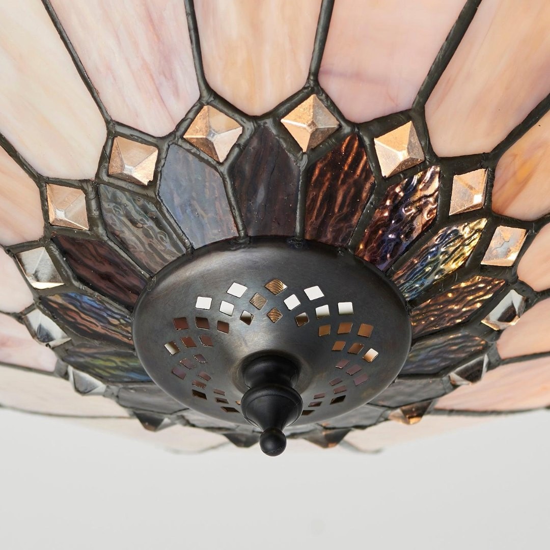 TF Brooklyn Tiffany plafondlamp met halfverzonken armatuur - Geometrische glazen kap voor gangen of woonkamers HL2243