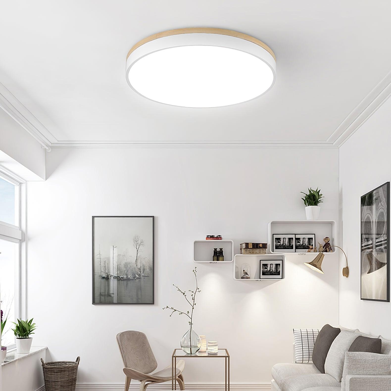 Witte ronde houten plafondlamp HL828