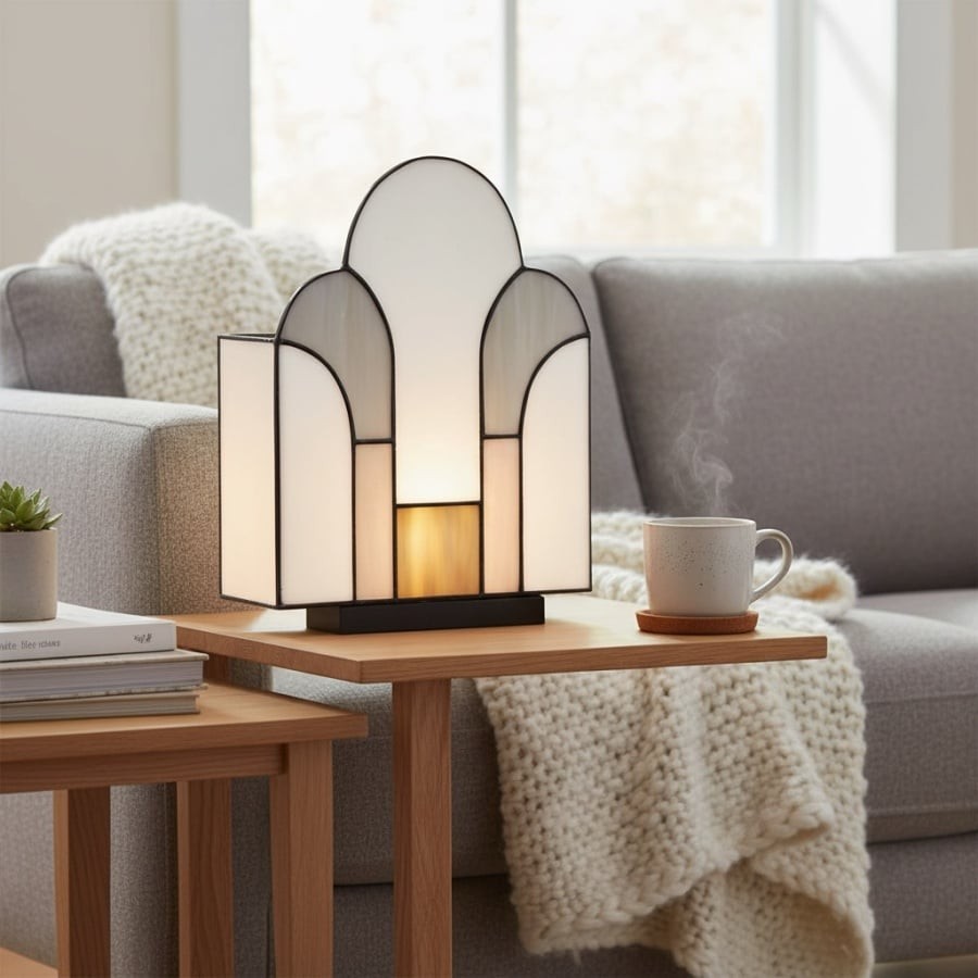 Kelsar Art Deco tafellamp met glas-in-lood - Elegante accentverlichting voor binnen in de woonkamer of hal HL2028