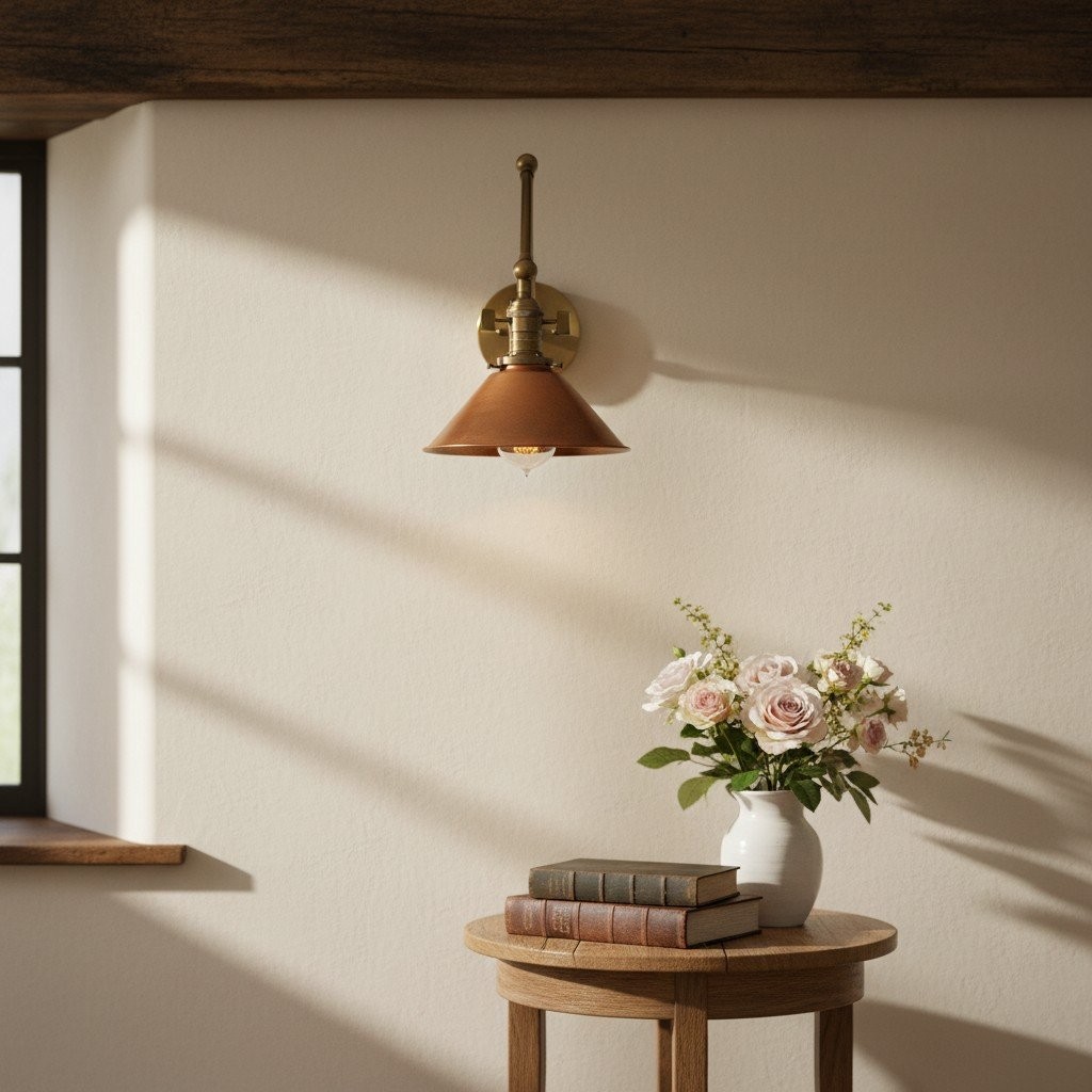 Conique metalen industriële wandlamp met verstelbare arm - vintage koperen kegelvormige kap voor taakverlichting HL1752