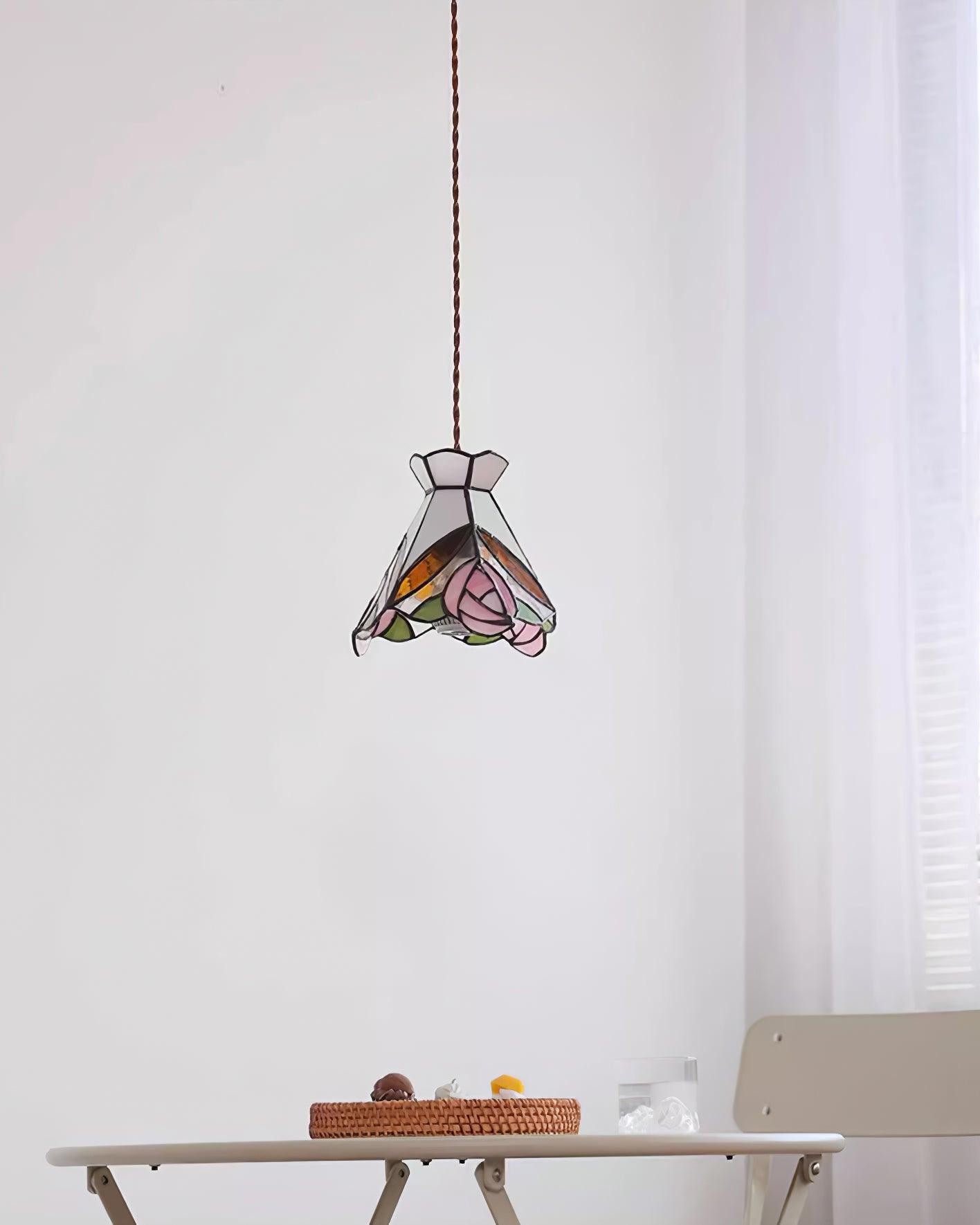 Franse Retro Rozen Glas-in-lood Hanglamp HL908