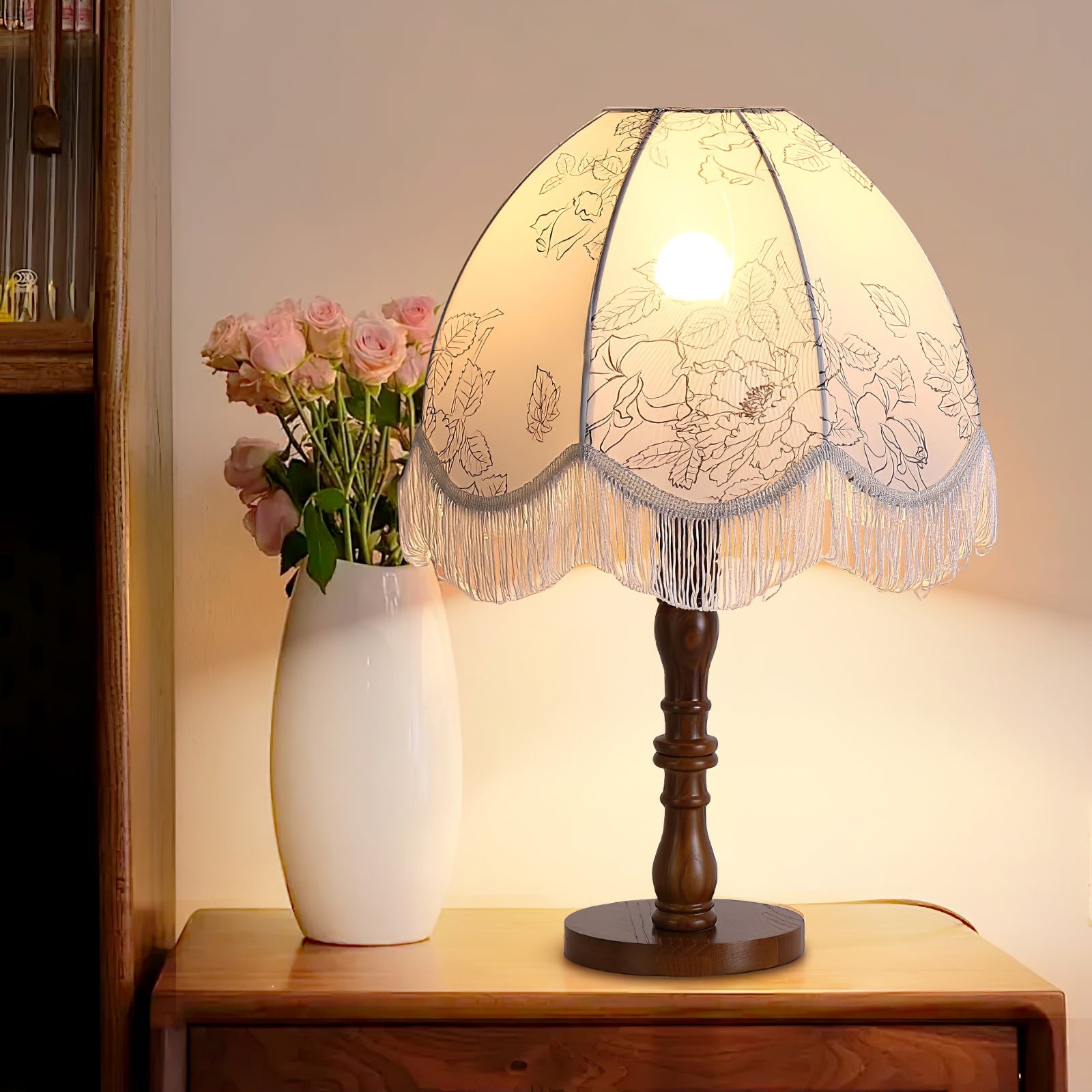 Luxe bedrukte kwast tafellamp HL802