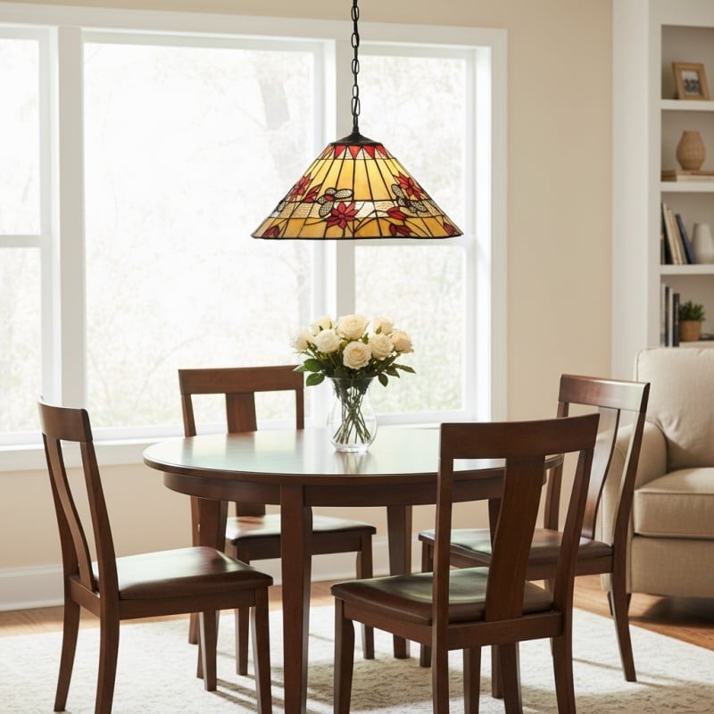 TF Butterfly hanglamp - Hanglamp met glas-in-lood design voor eetkamer, hal en woonkamer HL2128