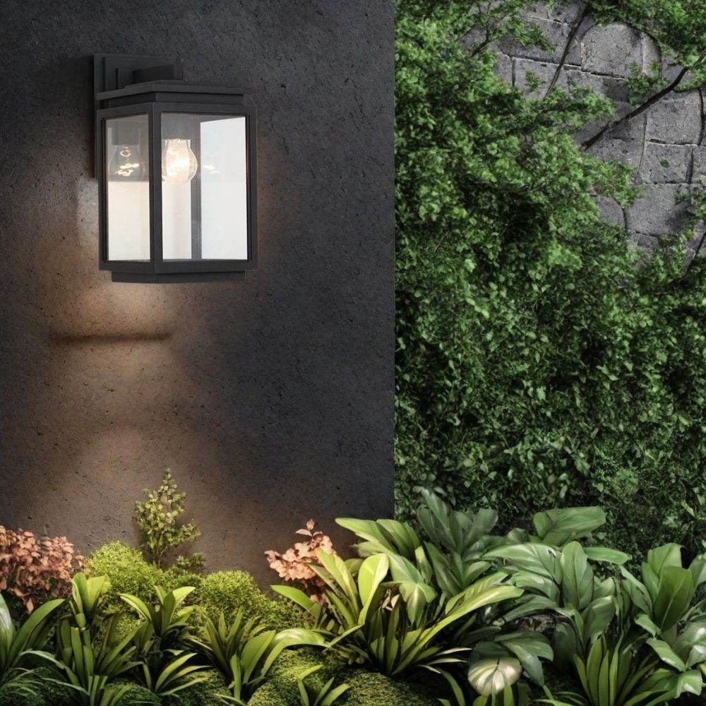 Waterdichte Zwarte Rechthoekige Glazen Buiten Wandlamp HL1005