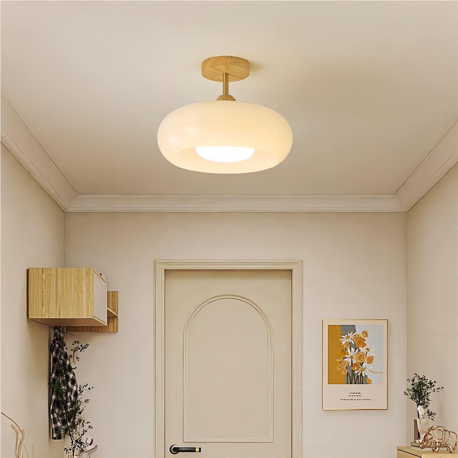 Vintage Bauhaus Glazen Schijfplafondlamp HL153