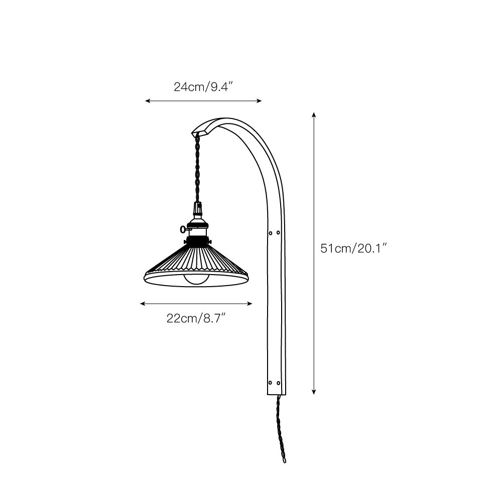 Gebogen walnootkleurige keramische wandlamp met stekker HL3051