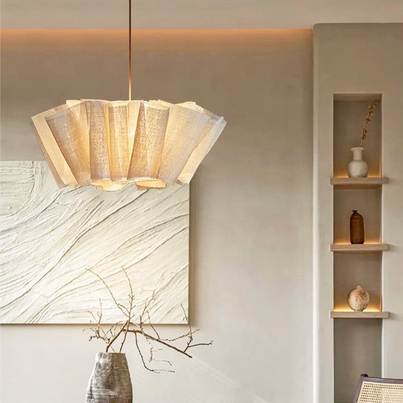 Hanglamp met geplooide stof van Noords linnen HL1403