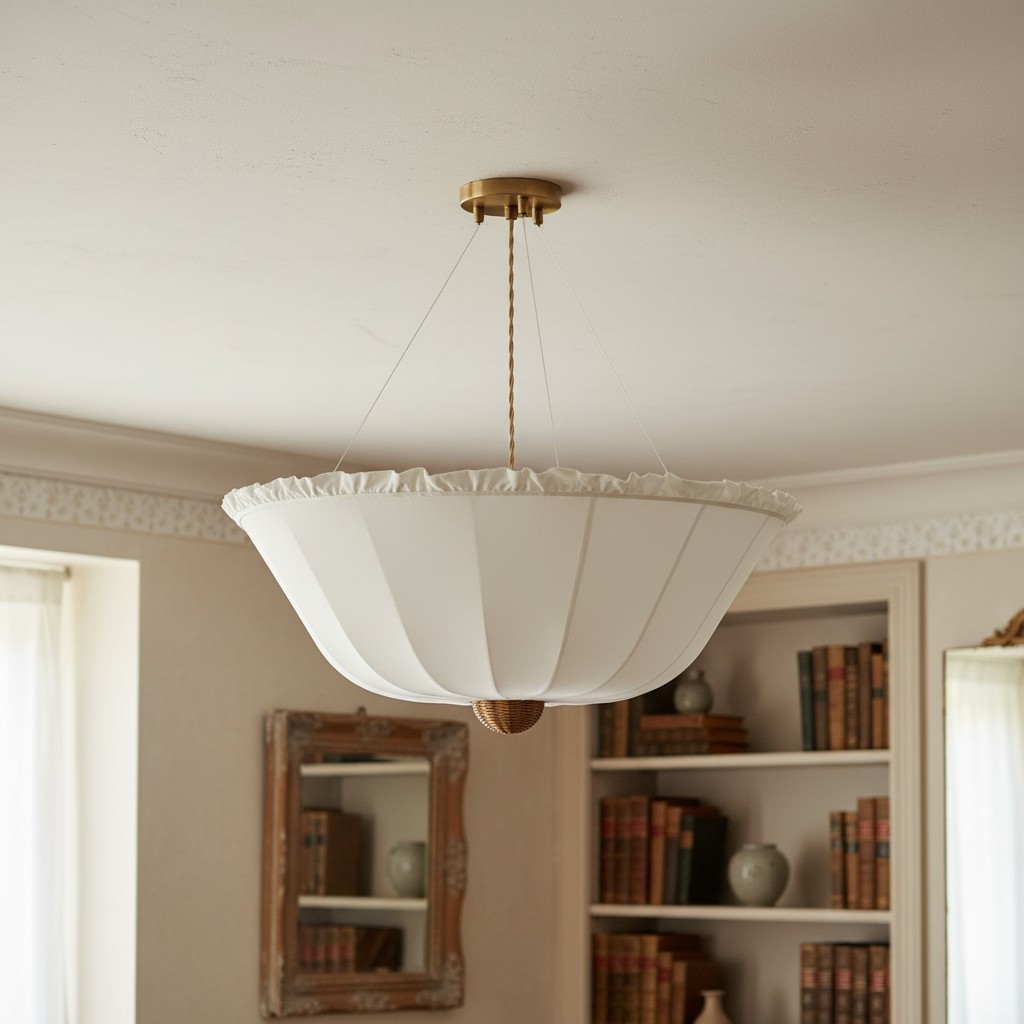 Wickara Plafondlamp met parasolvormige kap van riet – Plafondarmatuur van gemengde materialen voor woonkamer of hal HL2278