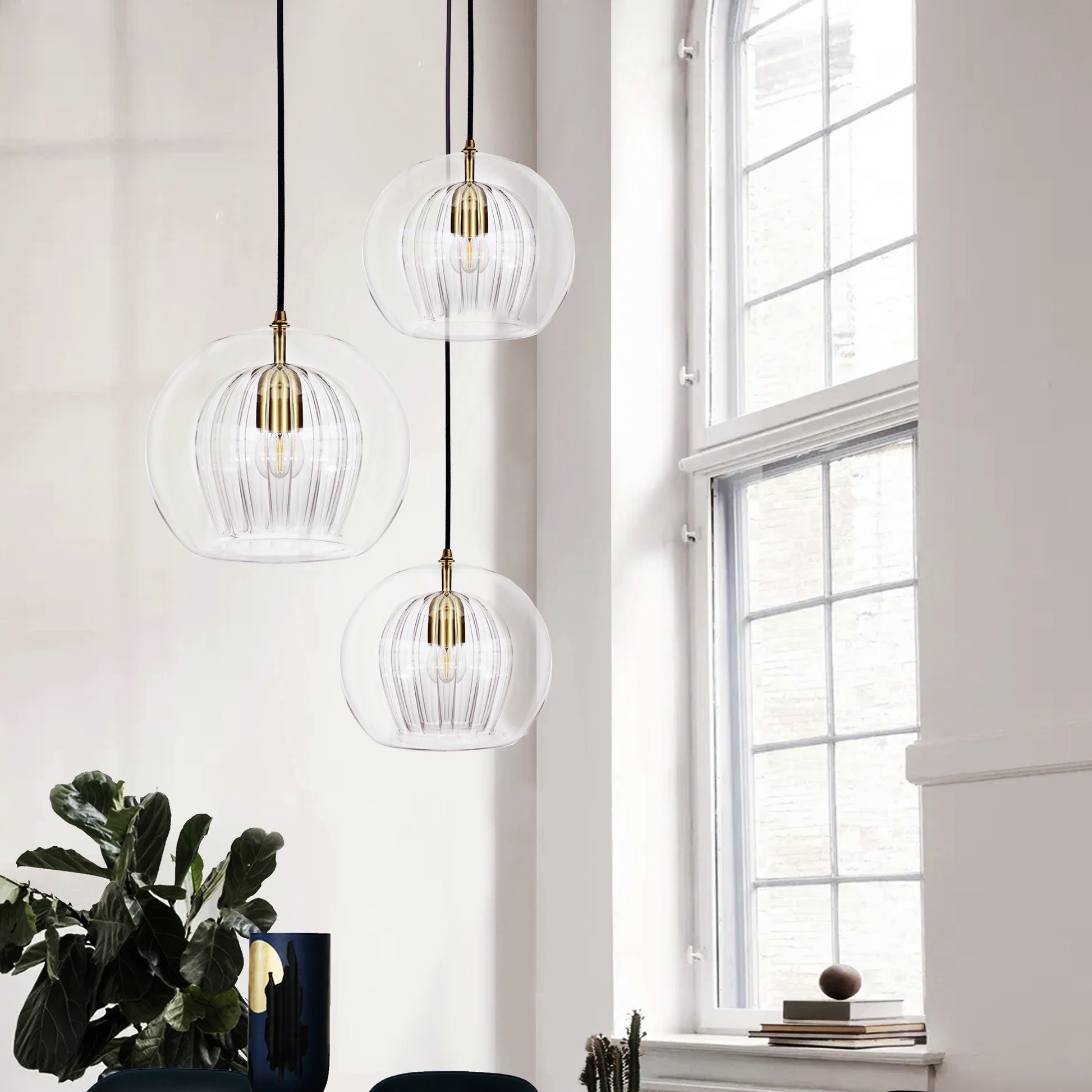 Moderne geplooide glazen hanglamp HL954