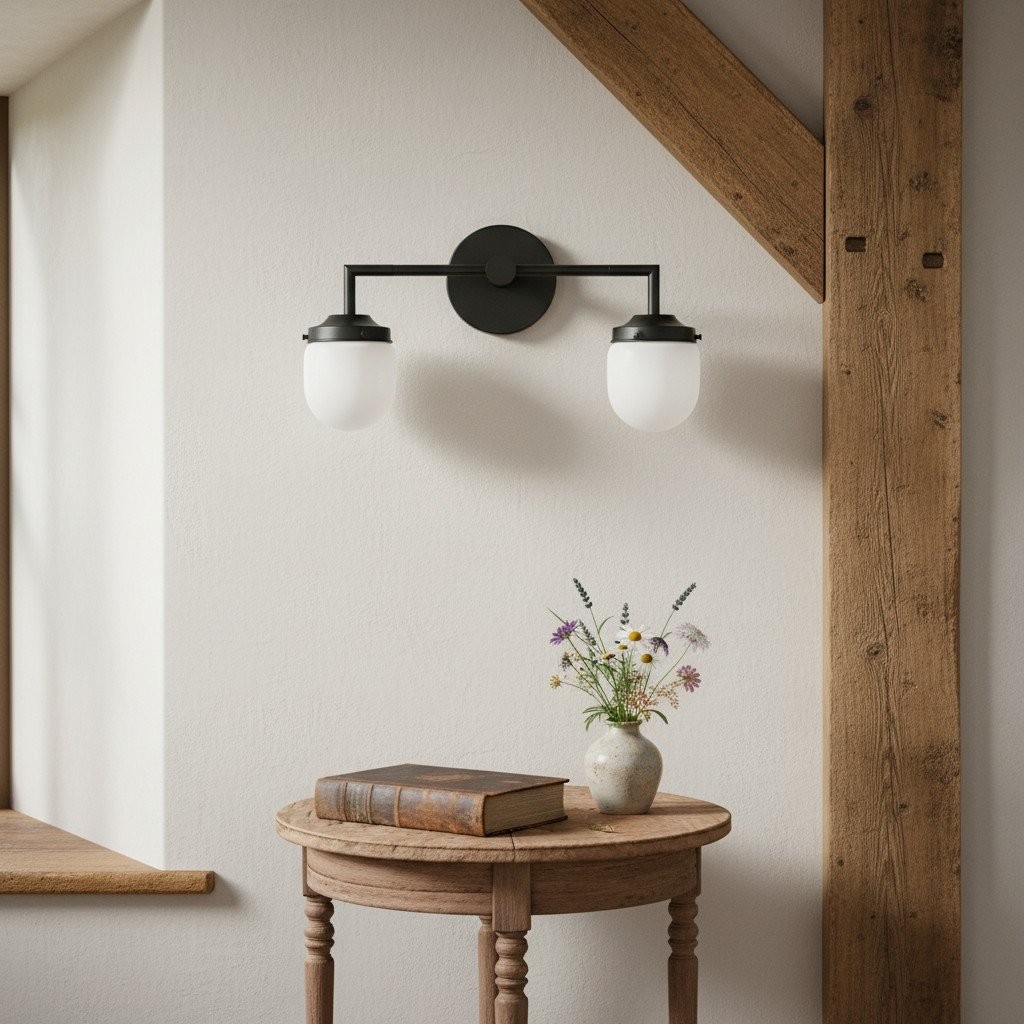 Opaalglas dubbele wastafellamp - Vintage stijl badkamer dubbele wandverlichting HL1665