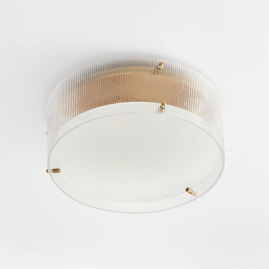 Glimmerove Ronde Plafondlamp van geribbeld glas en messing – Rustiek-chique plafondlamp voor woonkamers en badkamers HL2442