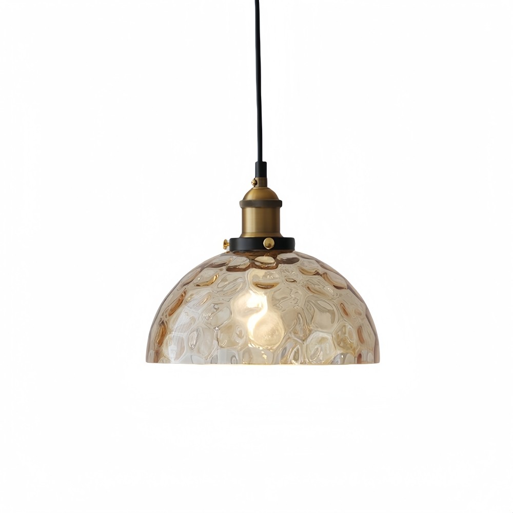 Hanglamp van getextureerd glas in Noordse stijl - Amberkleurige koepelvormige hallamp HL1329