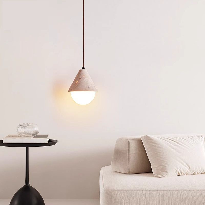 Hanglamp HL3449 van geel travertijn met crèmekleurige afwerking
