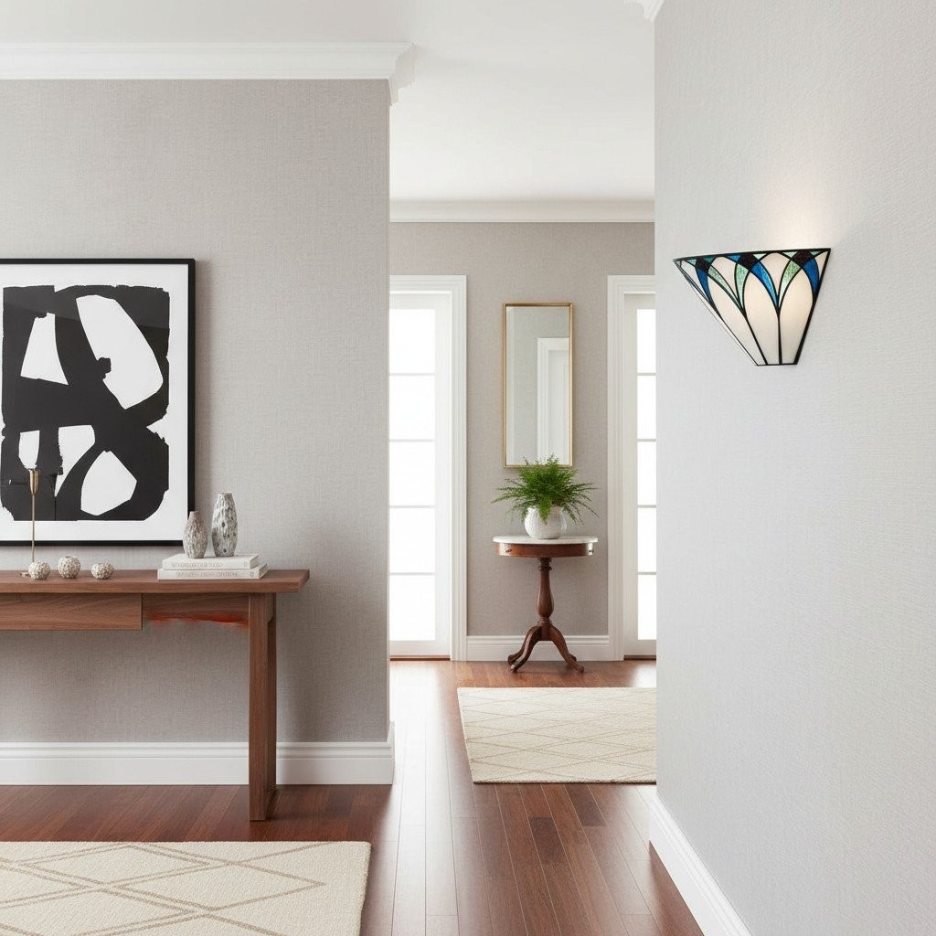 TF Allanton Wandlamp met glas-in-lood - Vintage Art Deco Stijl Metaal voor Woonkamers en Hales HL2012