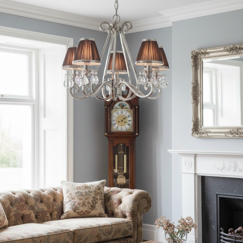 Talonis kroonluchter met meerdere lampen en stoffen armatuur - elegante gebogen metalen armen voor eet- en woonkamer HL2127