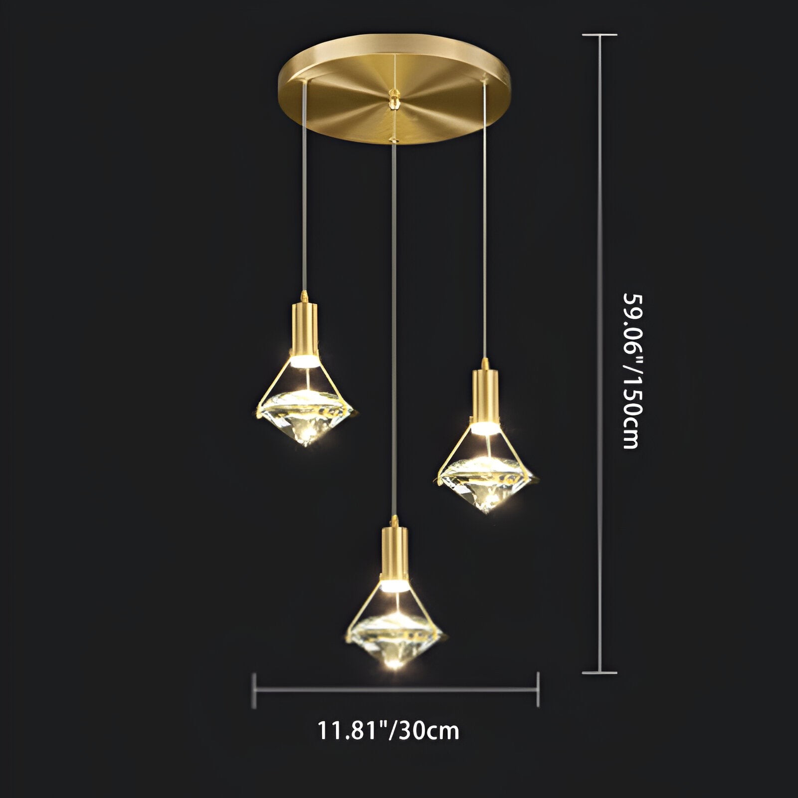 Ruitvormige koperen kristallen hanglamp HL1247