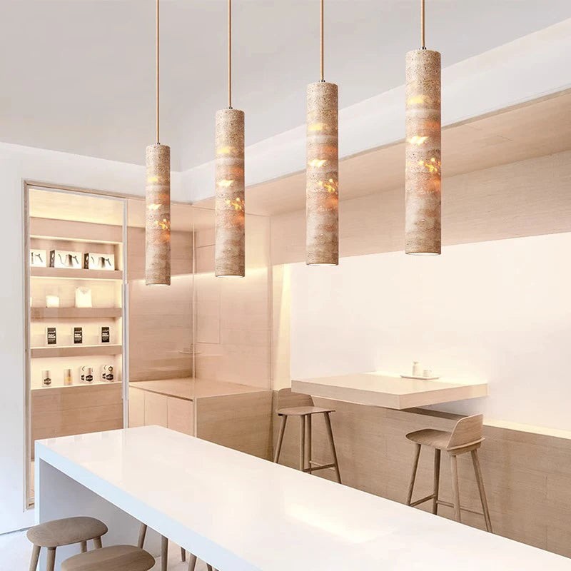 Hanglamp met crèmekleurige travertin buisvormige kap HL3465